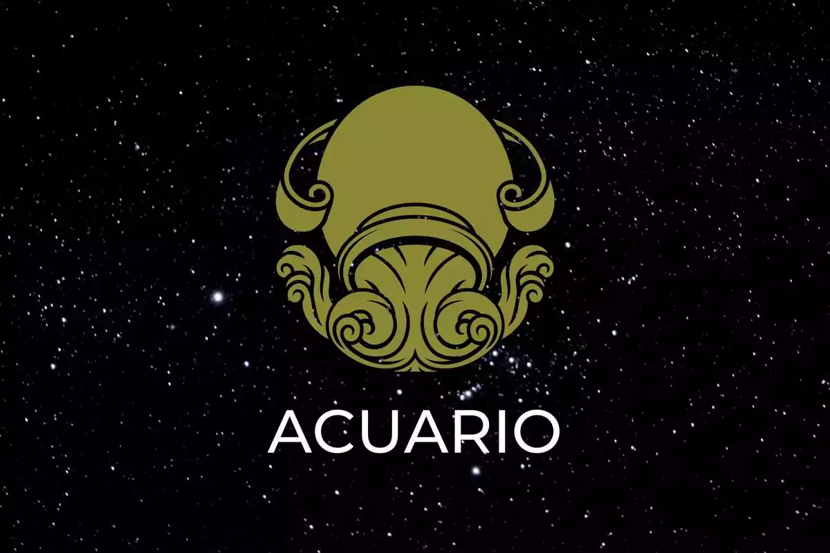 Logo de Acuario de color dorado sobre un fondo negro estrellado