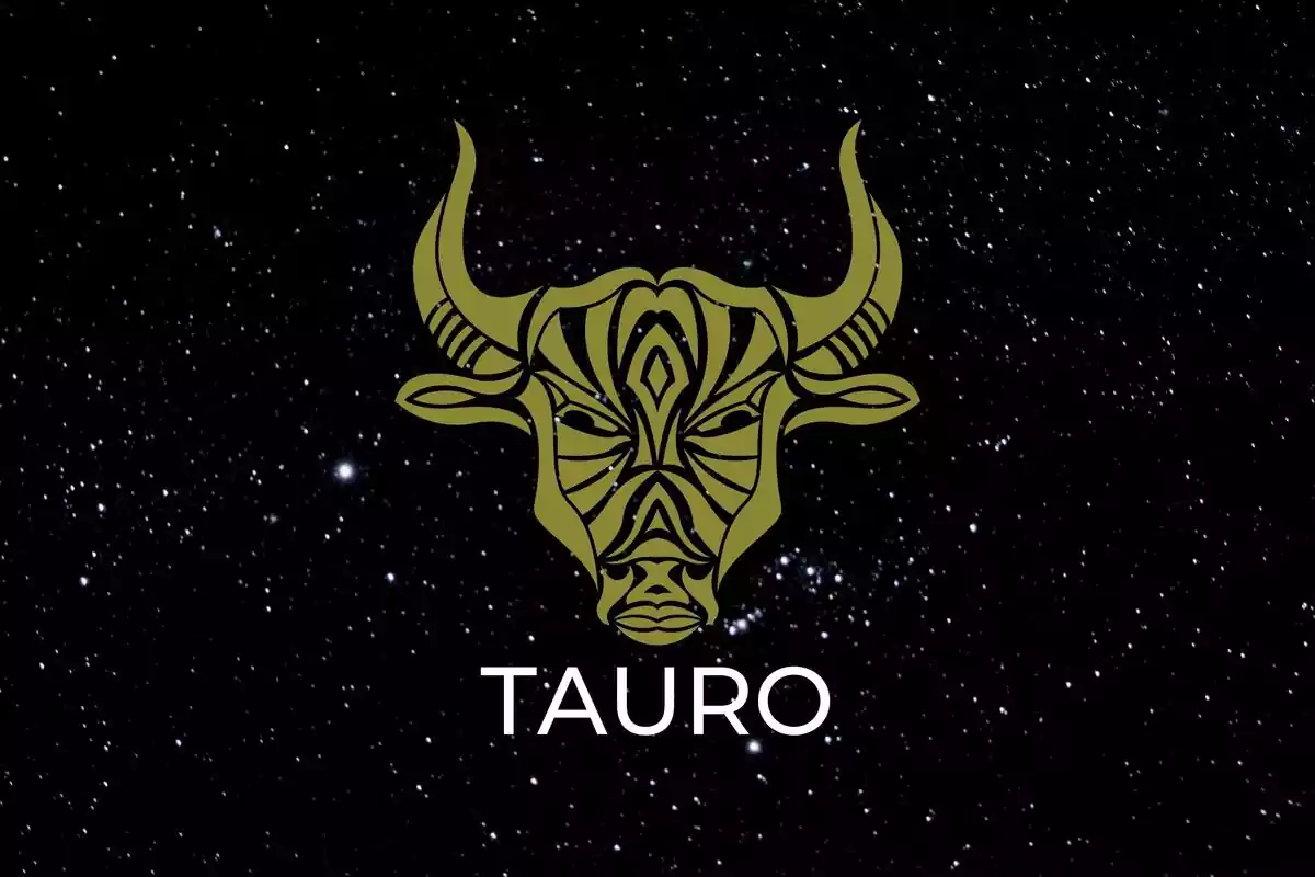 Logo de Tauro de color dorado sobre un fondo negro estrellado