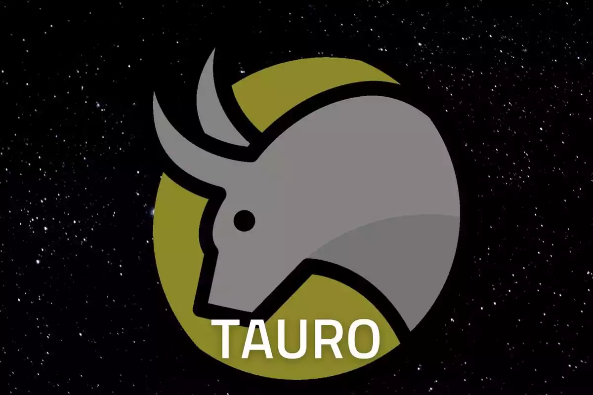 Logo de Tauro de color dorado sobre un fondo negro estrellado y la palabra Tauro con letras blancas