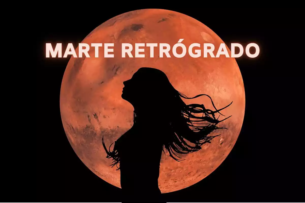 Imagen de la silueta de una mujer con el planeta Marte detrás y las palabras 'Marte Retrógrado'