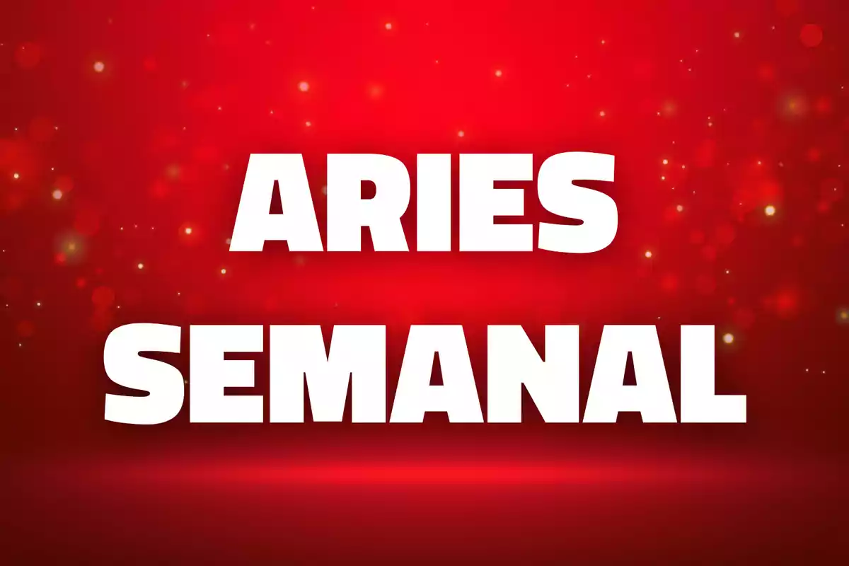 Texto Aries Semanal en letras blancas sobre un fondo rojo con destellos.