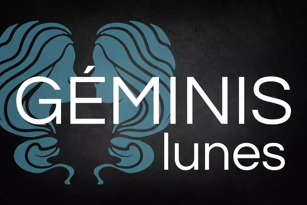 Ilustración del signo zodiacal Géminis con la palabra lunes sobre un fondo oscuro