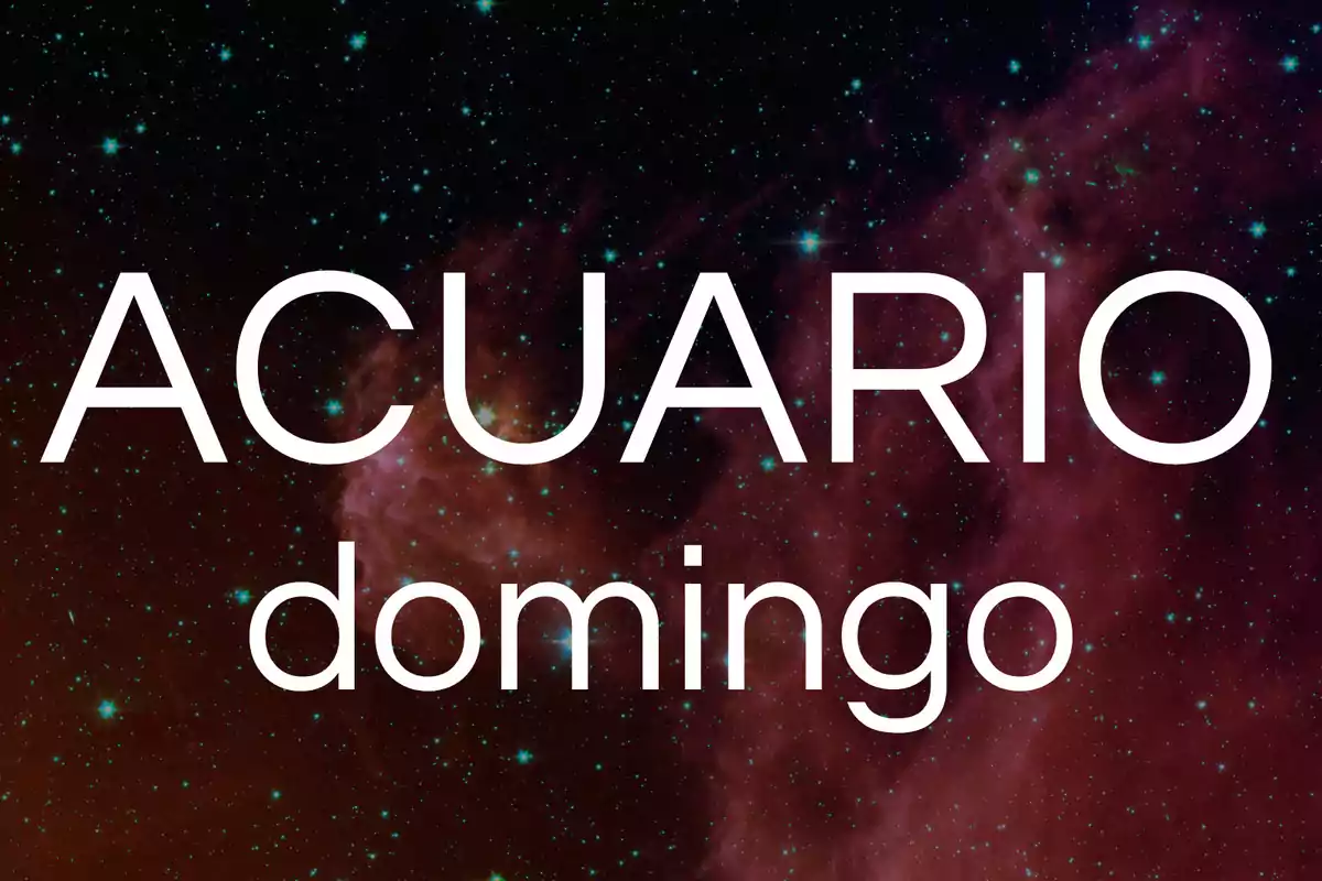 Fondo de estrellas con las palabras Acuario domingo en letras grandes y blancas