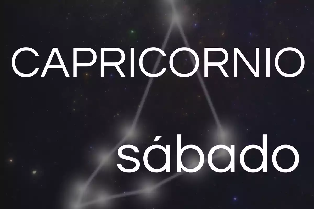 Fondo de estrellas con la palabra Capricornio en la parte superior y sábado en la parte inferior