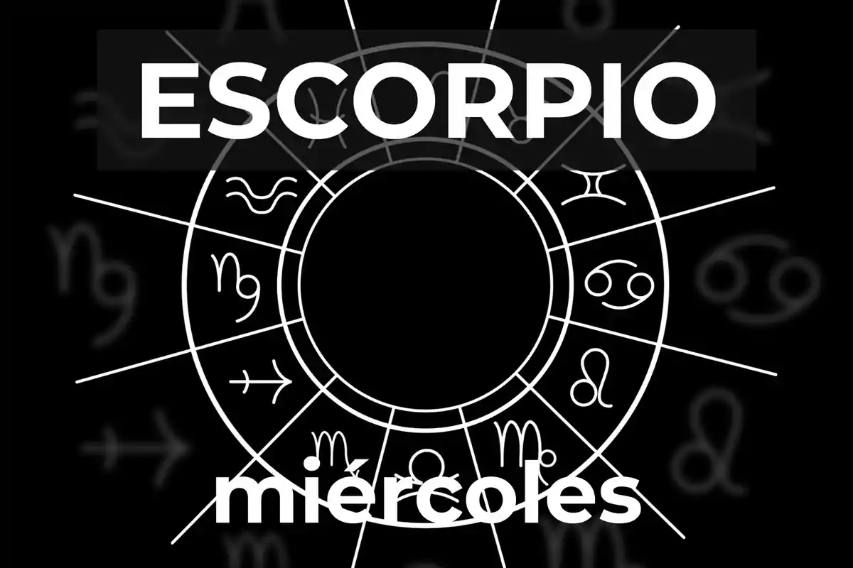 Horóscopo de Escorpio para el miércoles con fondo de signos zodiacales en blanco y negro
