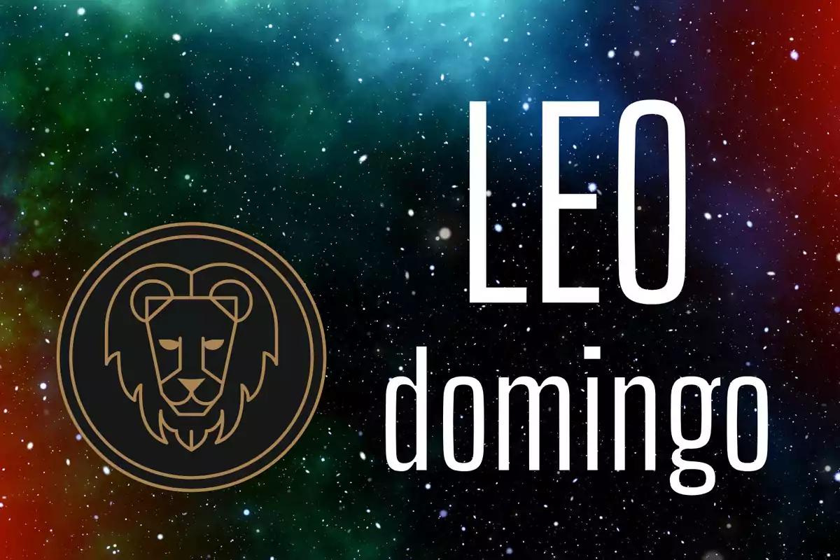 Fondo de galaxia con el símbolo de un león y las palabras LEO domingo