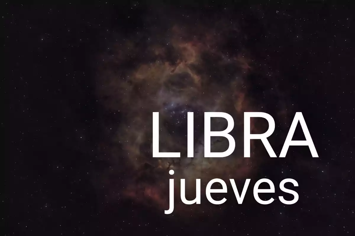 Fondo de estrellas con la palabra LIBRA y jueves en letras grandes blancas