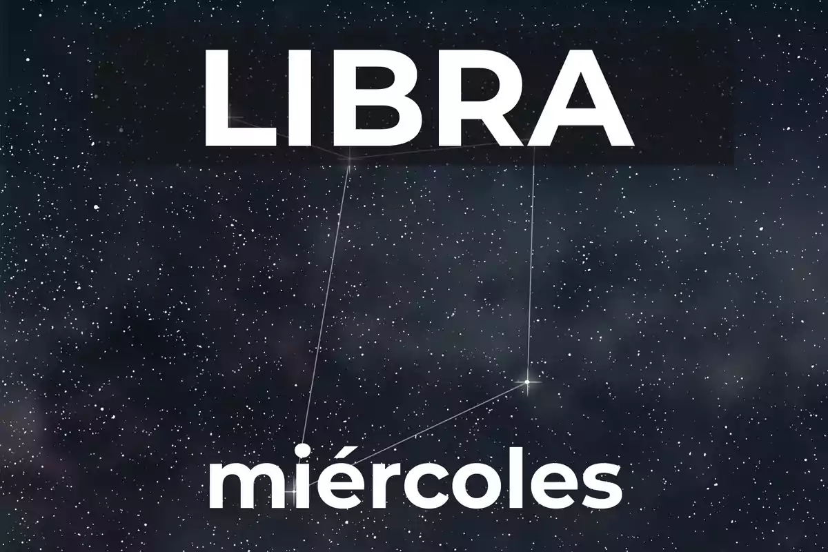 Fondo de estrellas con la palabra LIBRA en grande y miércoles en la parte inferior