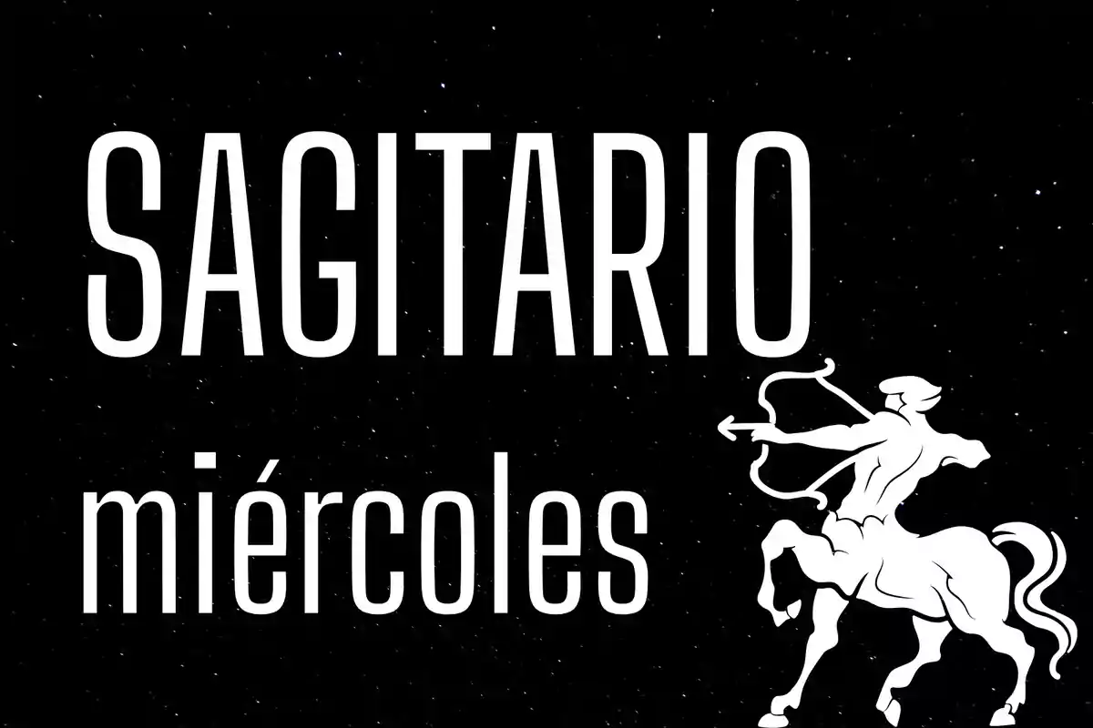 Sagitario miércoles con fondo de estrellas y figura de centauro con arco y flecha