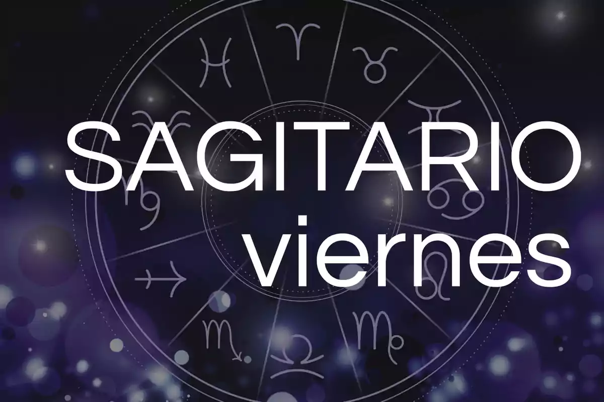 Horóscopo de Sagitario para el viernes con fondo de signos zodiacales