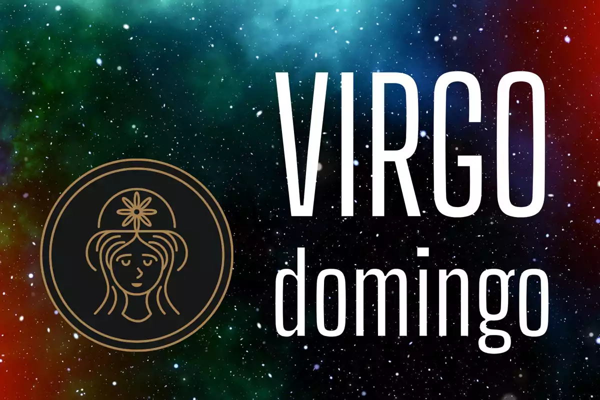 Fondo de galaxia con el símbolo del signo Virgo y las palabras Virgo domingo