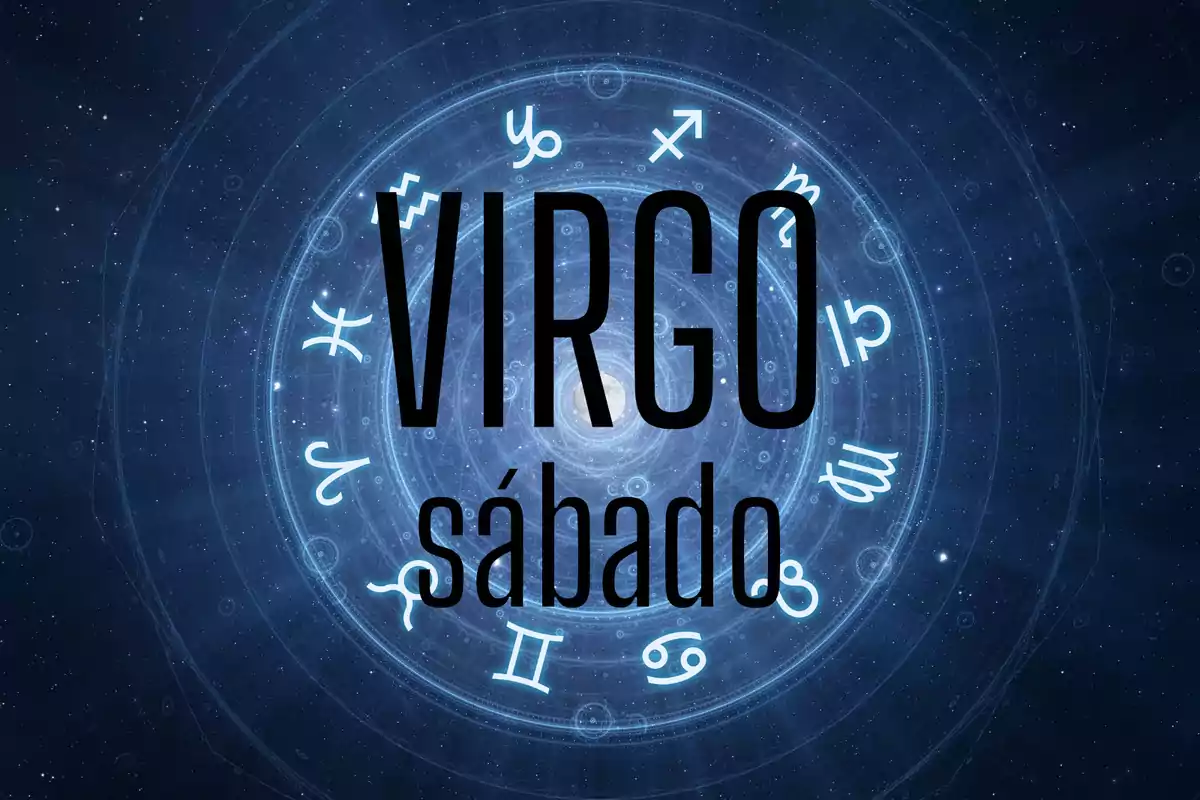 Horóscopo de Virgo para el sábado con símbolos zodiacales en el fondo azul