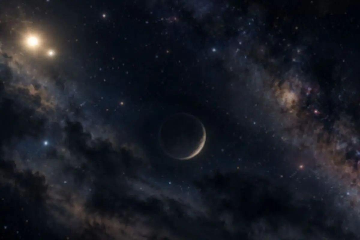 Cielo nocturno con una luna creciente rodeada de nubes oscuras y un fondo de galaxia llena de estrellas. Cielo nocturno con una luna creciente rodeada de nubes oscuras y un fondo de galaxia llena de estrellas.