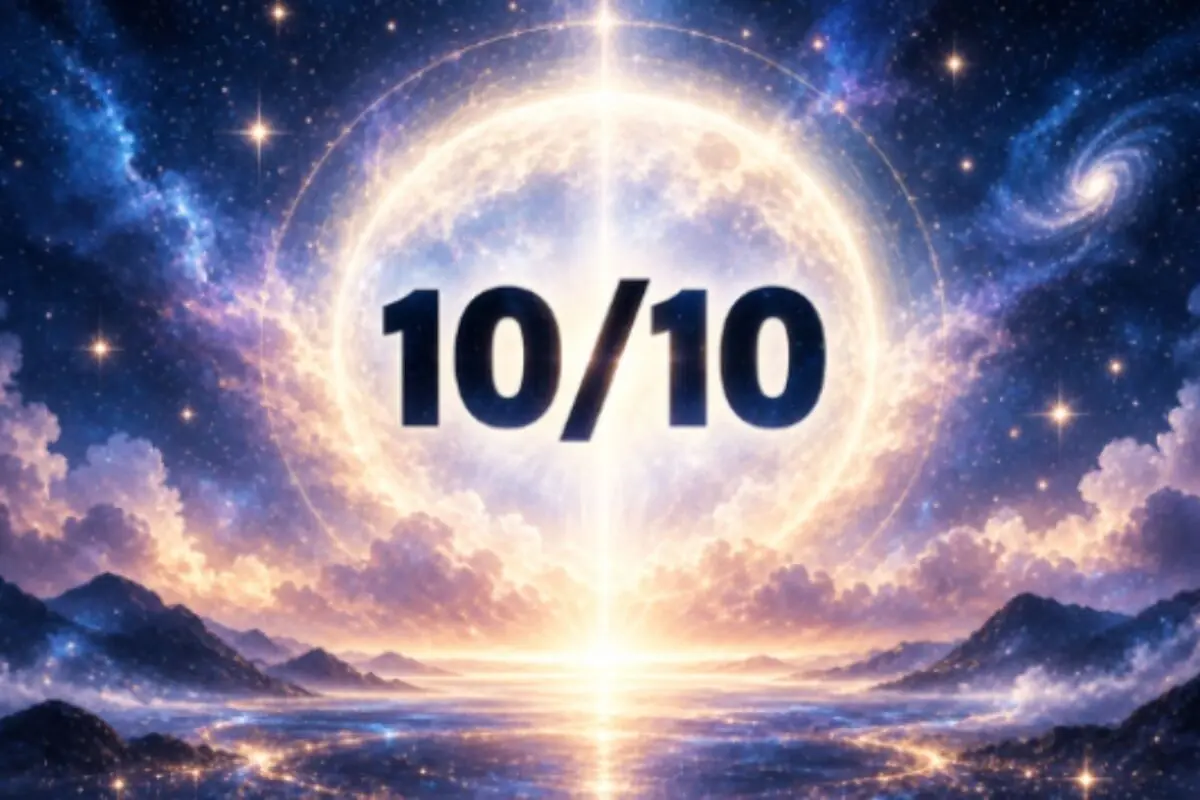 Número 10/10 sobre un cielo y océano cósmico brillante con efecto de perfección total. Número 10/10 sobre un cielo y océano cósmico brillante con efecto de perfección total.