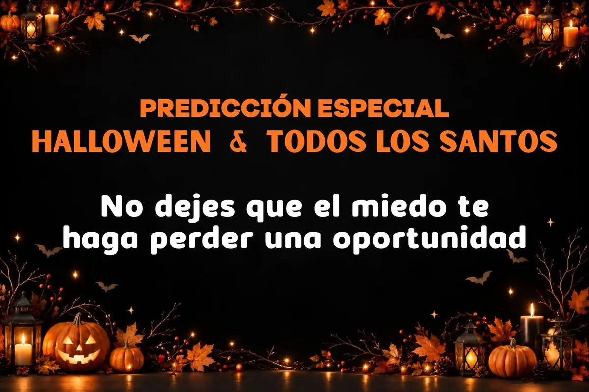 Banner de Halloween y Todos los Santos con calabazas iluminadas, velas y murciélagos, acompañado del texto motivacional No dejes que el miedo te haga perder una oportunidad.