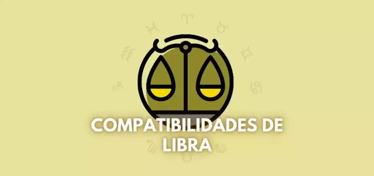 Imagen del logo de Libra, acompañado de la frase 'Compatibilidades de Libra' y rodeado por un círculo con todos los signos del Zodiaco